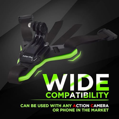 Action Pro™ Motorcycle Helmet Chin Strap Mount Compatible with GoPro Hero 12, 11, 10, 9, 8, 7, (2018), 6, Hero Black, Insta 360, Session, Xiaomi Yi, SJCAM (Green) - color: Green 2.0