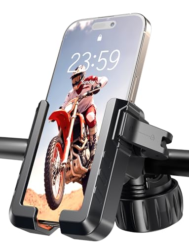 Bike Phone Holder, Motorcycle Phone Mount [No Block Camera] [Anti-Shake Design] [Silicone Wrapped] Handlebar Cell Phone Mount for Bike/Scooter/ATV, Fits iPhone 17/16/15/14/13 Pro Max & 4.7"-7" Phones