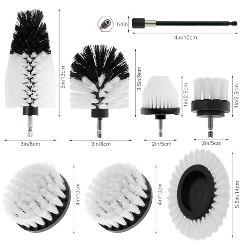 8 Pcs Drill Brush Attachment Set, Power Cleaning Scrub Brush Kit with Extend Long Attachment, All Purpose Drill Scrub Brushes for Car, Grout, Floor, Tub, Bathroom and Kitchen (White) - color: White