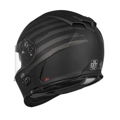 VCAN Bluetooth Integrated Full Face Motorcycle Helmet with Dual Visor - color: Flat Black Flag