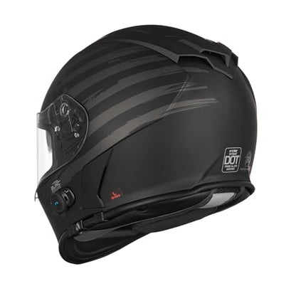VCAN Bluetooth Integrated Full Face Motorcycle Helmet with Dual Visor - color: Flat Black Flag
