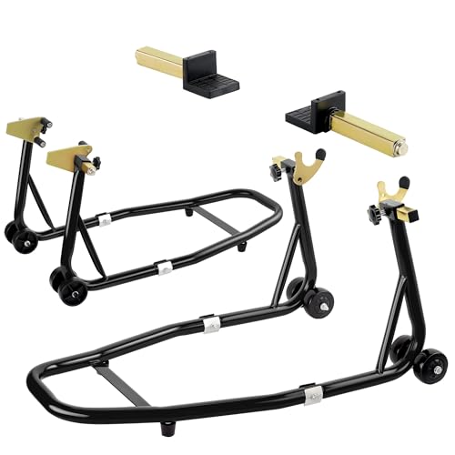 Universal Motorcycle Stand Front Rear Combo, 1000 LBS Heavy Duty Wheel Lift Stands with U Adjustable Swingarm, fits for Diversity of BMW, Suzuki, Yamaha, Honda, Kawasaki, Black - color: Black-2pcs