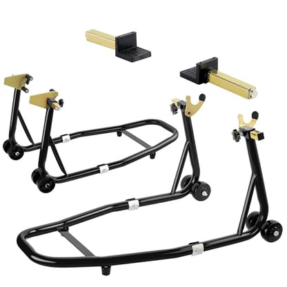 Universal Motorcycle Stand Front Rear Combo, 1000 LBS Heavy Duty Wheel Lift Stands with U Adjustable Swingarm, fits for Diversity of BMW, Suzuki, Yamaha, Honda, Kawasaki, Black - color: Black-2pcs