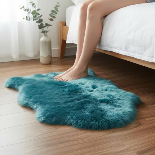 Super Area Rugs Beach Blue Genuine Sheepskin Rug 2x3 ft, Real Fluffy Single Pelt Fur Accent Rug for Chair, Seat Cover, Nursery & Home Decor, Natural & Soft Shaggy Throw - color: Beach Blue, size: 2' x 3' (Natural)