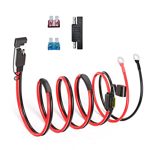 ELFCULB SAE to O Ring Terminal Harness, 14AWG 10FT SAE Battery Connector 2 Pin Quick Disconnect Plug Cable with 10A 15A 20A Fuse, Compatible for Motorcycle Cars RV - color: SAE to O Terminal, size: 10FT