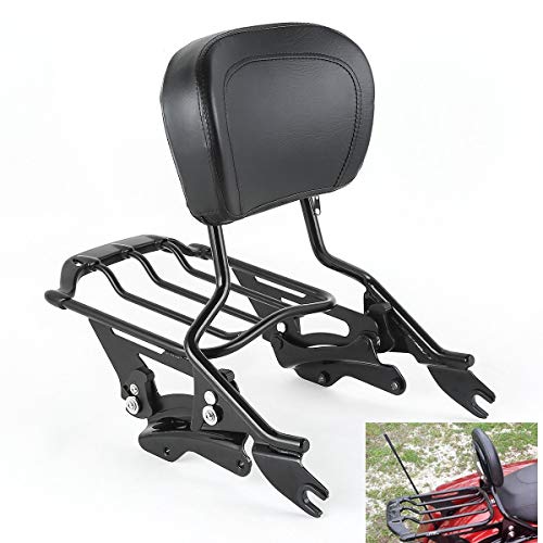 TCMT Detachable Passenger Backrest Sissy Bar With 2 Up Air Wing Luggage Rack 4 Point Docking Hardware Kits Fits For Harley Touring CVO Road Glide Street Glide Road King Electra Glide 2014-2025 - color: Style D Black, size: Fit For 2014-2025 Touring