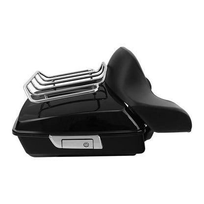 TCMT Chopped Motorcycle Trunk Box Backrest Detachable Mounting Rack Luggage Rack Fit For Harley Touring 1997-2008 Road King Road Street Electra Glide Pack - color: Set C2 Chrome Latches#Chrome Rack