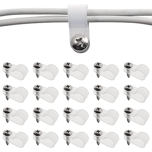 Bonsicoky 50Pcs 3/8 Inch Rope Light P-Style Clips with Screws, Cable Clip Wire Clamp Cable Organizer Cord Holder for Wire Management - size: 3/8 Inch