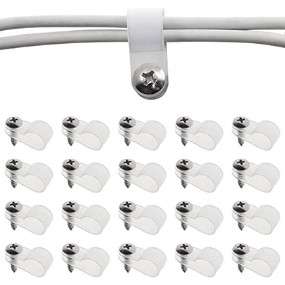 Bonsicoky 50Pcs 3/8 Inch Rope Light P-Style Clips with Screws, Cable Clip Wire Clamp Cable Organizer Cord Holder for Wire Management - size: 3/8 Inch