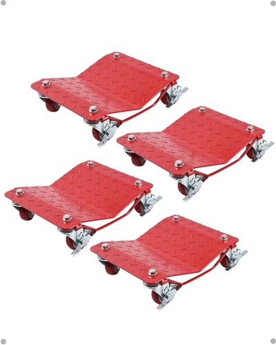 DEXSO [6000 lbs] Tire Wheel Dolly Car Set of 4, Heavy Duty Carbon Steel Car Mover with Antiskid Plate & 360 Degree Rotatable Wheel, 16"*13", Red - color: Light Red