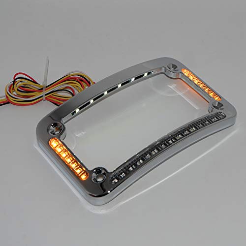 HTTMT- Dual LED Curved Motorcycle License Plate Frame w/Turn-Signal,Brake Light - Chrome Finish Universal Compatible with Any Motorcycle [P/N: MT294-007-CD]… - color: Chrome