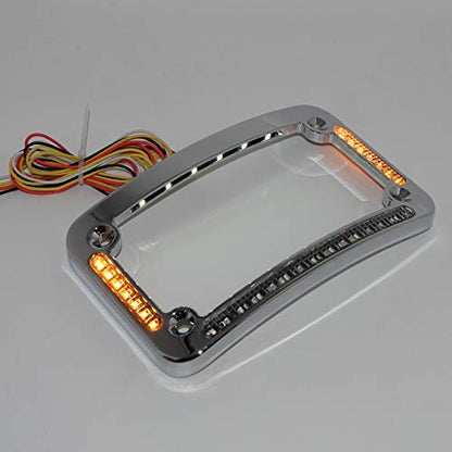 HTTMT- Dual LED Curved Motorcycle License Plate Frame w/Turn-Signal,Brake Light - Chrome Finish Universal Compatible with Any Motorcycle [P/N: MT294-007-CD]… - color: Chrome