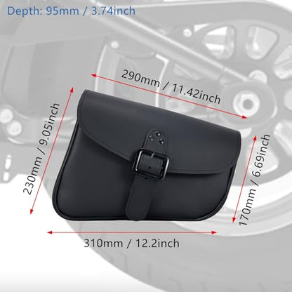 Motorcycle Swingarm Bag with Black Synthetic Leather, Swing Arm Bag Motorcycle Saddlebag Left Side Tool Bag Fit for Softail / Triangulated Swingarm Models Dyna Low Rider Fat Bob, An Adjustable Strap - size: Medium to Large