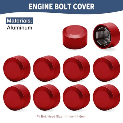 Bolt Covers Caps Engine Bolt Topper Cap Fit for Harley Twin Cam Touring Road King Street Glide Road Glide Dyna Softail FXBB Sportster 883 Trike (Red, 11mm-14.6mm)
