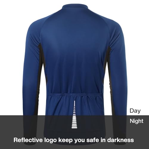 ARSUXEO Men's Full Zipper Long Sleeves Cycling Jersey Bicycle BikingBike Shirt 6030 - color: Dark Blue, size: Medium