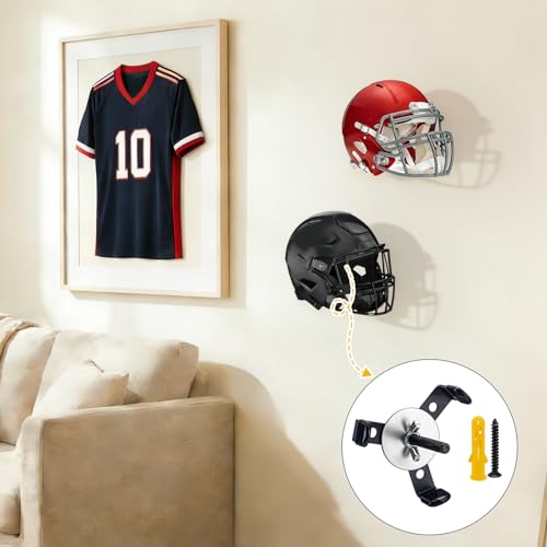 8PCS Hidden Football Helmet Wall Mount Display Floating Football Helmet Shelf Case Stand Heavy Duty Metal Hanger Holder for Full and Mini Helmets