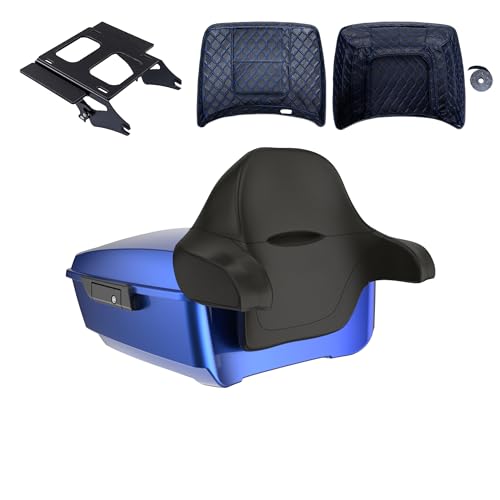 Advanblack King Tour Trunk Pack Compatible with Harley Touring CVO Road Glide, Street Glide, 2023.5 2024 2025 2026 Mounting Rack, Full Backrest & Trunk Liners (Aurora Blue Denim) - color: Aurora Blue Denim