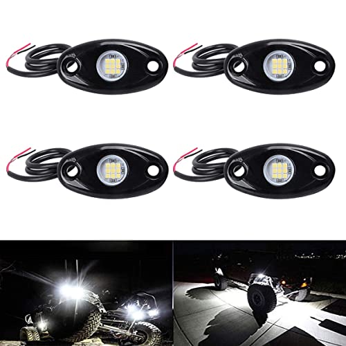 4Pods LED Rock Lights White LED Neon Underglow Light for Car Truck ATV UTV SUV Boat Underbody Glow Trail Rig Lamp Waterproof (White) - color: White