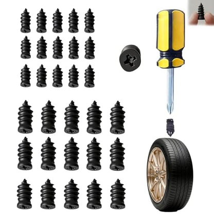 30PCS Tire Repair Rubber Nail, Vacuum Tire Repair Kits Spiral Rubber Nails, with Box and Screwdriver, for car, Motorcycle, Truck, Tractor Tire Puncture Repair