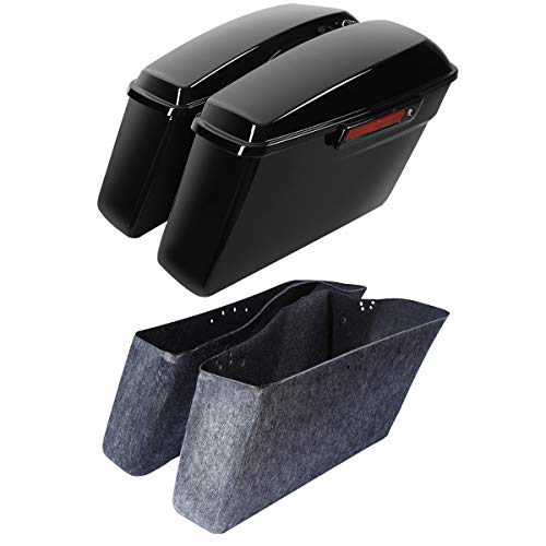 XMT-MOTO Vivid Blac Hard Saddlebags Fit for Harley Davidson Touring FLT FLHT FLHTCU FLHRC Road King Road Glide Street Glide Electra Glide Ultra-Classic 2014-2024 - color: Vivid Black saddlebags w/Black latches Kit
