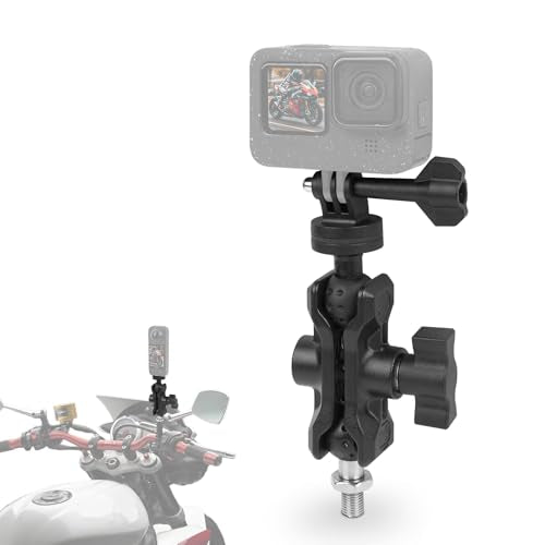 Camera Mount with 360°Dual Ball Head, Motorcycle Handlebar Mounting Bundle Kit for lnsta360 X5/X4/Gopr0 DJl Action 5/, 1/4"-20 & Tripod Adapter, Action Camera Mount Adapter for M10 Hole Base,75019 - style: M10 Action Camera Mount Kit