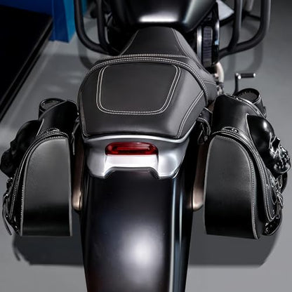 Motorcycle Saddlebag, 30L Leather Waterproof Side Saddle Bags with Cup Holder, Universal Powersports Saddlebags for Harley Davidson Sportster Dyna Softail Honda Shadow Rebel Yamaha Vulcan