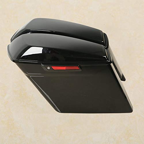 XMT-MOTO 5 inch Extended Stretched Hard Saddlebags w/Latch Keys Fit for Harley Touring Models FLT FLHT FLHTCU FLHRC Road King Road Glide Street Glide Electra Glide Ultra-Classic 2014-LATER - color: Gloss Black/black Latches, size: Stretched