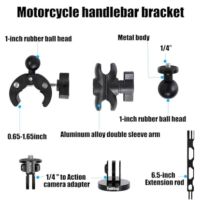PellKing Motorcycle Mount for Insta360 X5 X4 X3,Bike Handlebar Clamp Mounting Helmet Flexible Adhesive Mount Bundle Kit for Insta 360 X5 X4 X3 X2 X GO 3S ACE PRO 2 Camera Accessories