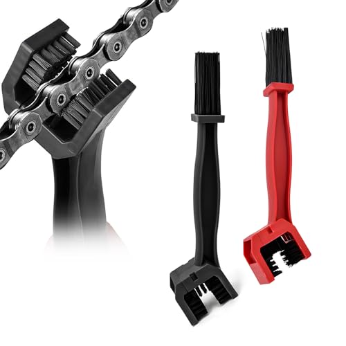 Dickno 2 PCS Motorcycle Chain Brush, Bicycle Chain Cleaning Brush Tool, Chain Gears Maintenance Cleaning Brush for Motorcycle Bicycle Scooter Tricycle, Motorcycle Accessories (Black+Red) - color: Black+red
