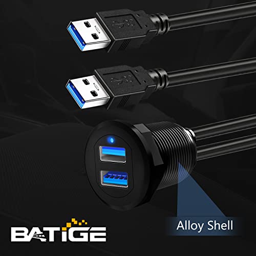 Alloy Dual Port USB 3.0 Car Dashboard Flush Mount Cable, Male to Female with LED Indicator Extension Cable for Car Truck Boat Motorcycle Dashboard Panel - 3ft - style: Dual Port 3ft