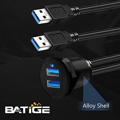 Alloy Dual Port USB 3.0 Car Dashboard Flush Mount Cable, Male to Female with LED Indicator Extension Cable for Car Truck Boat Motorcycle Dashboard Panel - 3ft - style: Dual Port 3ft