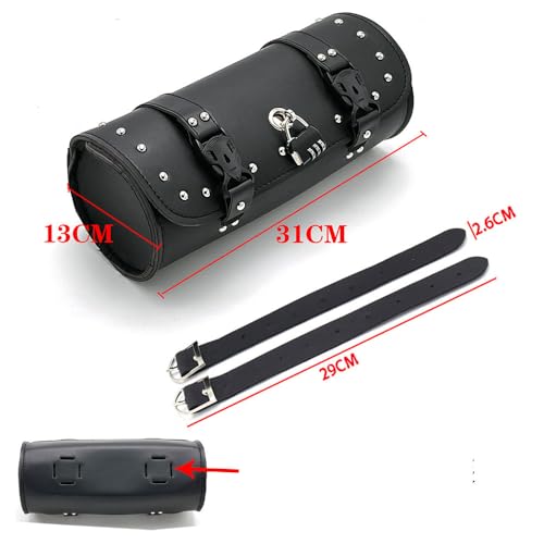 Motorcycle Bag with lock Universal PU Leather Motorbike Fork Bag Saddlebags Handlebar Bag Sissy Bar Storage Tool Bag-31cm, Black, MTB02-B - style: Style a