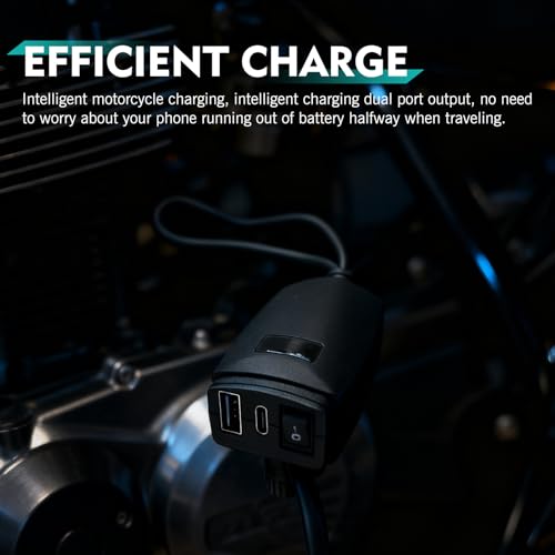 Motorcycle USB Charger, DC12V-24V PD+QC3.0 Fast Charging, TP-C Mobile Phone Car Charger, for 7/8" Handlebar Motorcycles (Black)