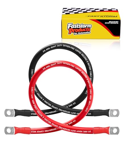 2/0 AWG Battery Cable, Flexible Inverter Cables 1 Feet with 3/8" Terminals OFC Pure Copper 2/0 Gauge Welding Wire for Automotive Solar Marine Boat RV Car Motorcycle (Red + Black 1FT Pair) - color: 3/8", size: 2/0 AWG, 1 Feet