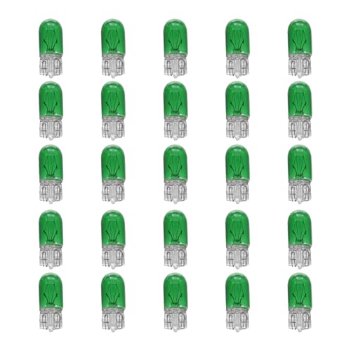 25PCS T10 12V 5W Car Brake Light Bulb, Clear Flat Foot Plug and Play Vehicle Turn Signal Lamp Bulb, Automotive License Plate Side Marker Light, Universal for SUV RV Truck (Green) - color: Green, size: 12V