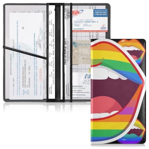 GuoChe Pu Leather Registration and Insurance Card Holder Men Women Document Wallet for any Car, Truck, Motorcycle, Trailer or Boat Rainbow Lips - Lgbt Pride - color: 10