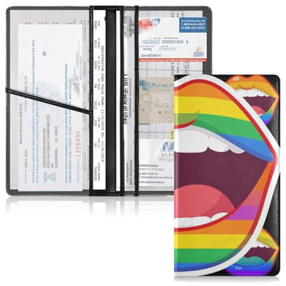GuoChe Pu Leather Registration and Insurance Card Holder Men Women Document Wallet for any Car, Truck, Motorcycle, Trailer or Boat Rainbow Lips - Lgbt Pride - color: 10