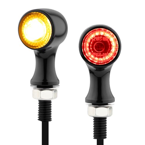 Small Round LED Turn Signals Motorcycle Brake Tail Lights Rear Blinkers Black Red Amber Light Universal for Cruiser Bobber Street Bike Cafe Racer Motorbikes (A-Black-Amber&Red) - color: A-Black-Amber&Red