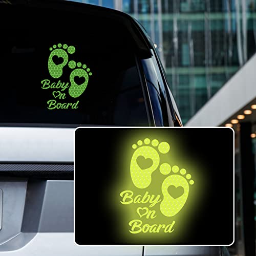High Intensity Reflective Baby on Board Car Sticker Waterproof Cute Footprint Baby in Car Decal Safety Warning Sign Kids on Board Decal for Car Bumper Window (Fluorescent Green) - color: Fluorescent Green