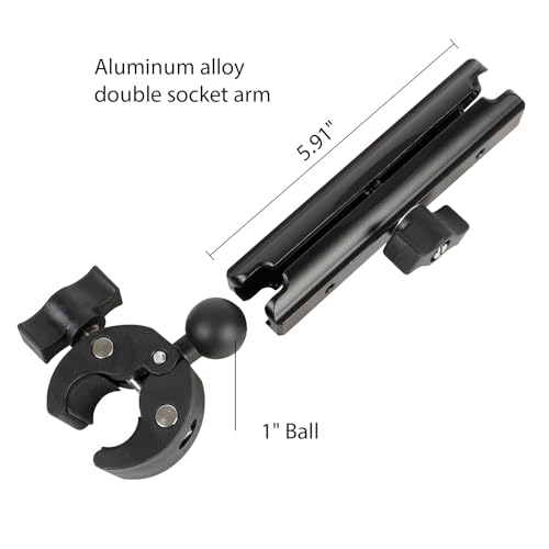 1" Ball Adapter for Handlebar Clamp Mount Base with 5.91" Double Socket Arm, Compatible with RAM B Size Mounts & Bike Motorcycle Phone Mount Holder (Handlebar Clamp w 5.91” Arm) - style: Handlebar Clamp Base With 5.91" Arm