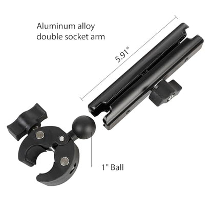 1" Ball Adapter for Handlebar Clamp Mount Base with 5.91" Double Socket Arm, Compatible with RAM B Size Mounts & Bike Motorcycle Phone Mount Holder (Handlebar Clamp w 5.91” Arm) - style: Handlebar Clamp Base With 5.91" Arm
