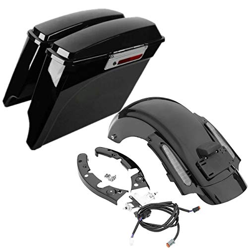 SLMOTO Saddle Bags 5" Stretched Saddlebags &Rear Fender Fit For Harley CVO Touring FLT FLHT FLHTCU FLHRC Road King Road Glide Street Glide Electra Glide Ultra-Classic Softail Dyna Sportster 09-13 - color: Saddlebags + Clear Fender Lens