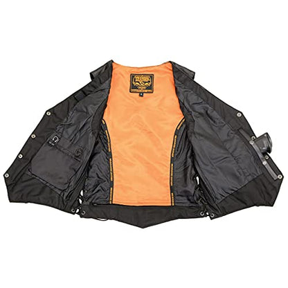 Milwaukee Leather Women's V-Neck Distress Grey Premium Leather Motorcycle Rider Vest w/Side Laces MLL4531 - color: Ml1255-black, size: X-Large