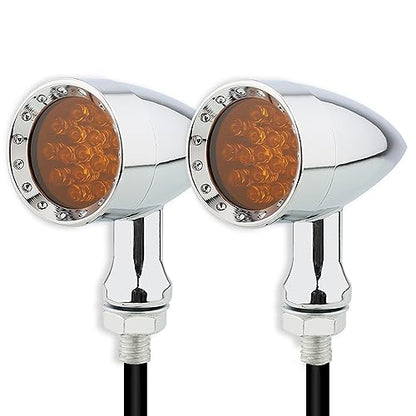 TSUNG Bullet LED Turn Signal Light Motorcycle Front Rear Indicator Small Blinker Universal for Cruiser Chopper Bobber Cafe Racer Street Bike (B-Chrome-Amber) - color: B-Chrome-Amber