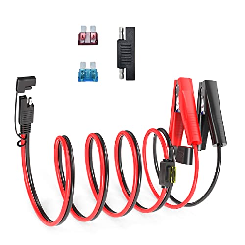 ELFCULB SAE to Alligator Clip, 14AWG SAE Connector Quick Disconnect Cable Battery Alligator Crocodile Clip with 10A 15A 20A Fuse, Compatible for Cars Motorcycle(5FT) - color: SAE to Alligator Clips, size: 5FT