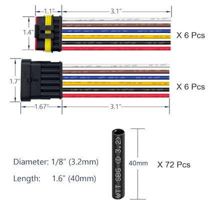 6 Kit 16 AWG 6 Pin Connector Car Waterproof Wire Connectors 6 Pin Automotive Electrical Connectors Quick Disconnect 6 Way Wire Terminal Connector Plug and Heat Shrink Tubing Kit - size: 6pin