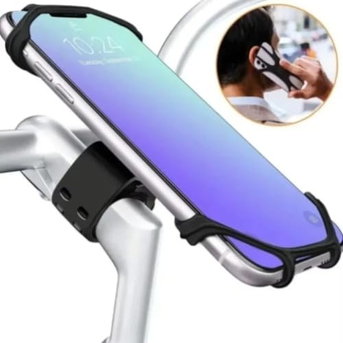 360° Rotatable Anti-Shake Bike Phone Mount Silicone Universal Secure Holder for Motorcycle E-Bike Navigation (Black) - color: black