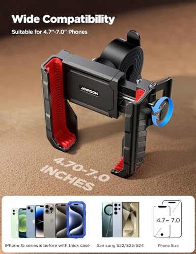 JOYROOM Motorcycle Bike Phone Mount Holder - Bicycle Handlebar Cell Phone Holder - Stroller Scooter Phone Clip for iPhone Samsung Galaxy 4.7''-7'' Smartphones - color: Red