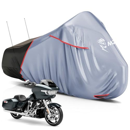 MZS Motorcycle Cover Waterproof Outdoor, Heavy Duty All Season Weather Sun Protection with Storage Bag Vents Night Reflective Cotton Lining Lock Holes fits up to 104" Motorcycles Vehicle Covers - size: XX-Large 104 inches