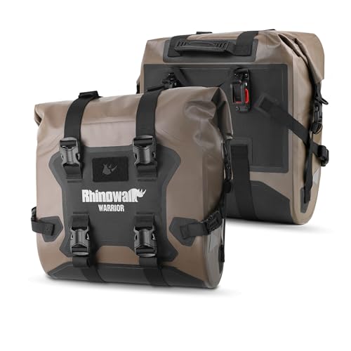 Rhinowalk Motorcycle Saddlebags Luggage Rack Bag 24-42L Waterproof Motorcycle Bag Motor Side Bag Luggage Bag Rear Bag Rear Wheel Bag - color: Khaki, size: 2 piece